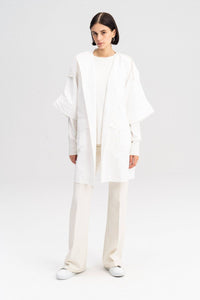 3/4 Sleeve White Hooded Jacket-160 Jackets-TOUCHE PRIVE-Coastal Bloom Boutique, find the trendiest versions of the popular styles and looks Located in Indialantic, FL