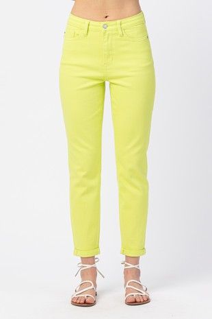 Neon Cuffed Slim Fit Pants-170 Bottoms-Judy Blue-Coastal Bloom Boutique, find the trendiest versions of the popular styles and looks Located in Indialantic, FL