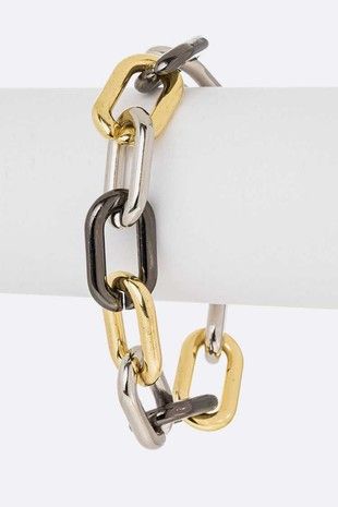 Anchor Chain 3 Tone Bracelet-230 Jewelry-LA JEWELRY PLAZA-Coastal Bloom Boutique, find the trendiest versions of the popular styles and looks Located in Indialantic, FL