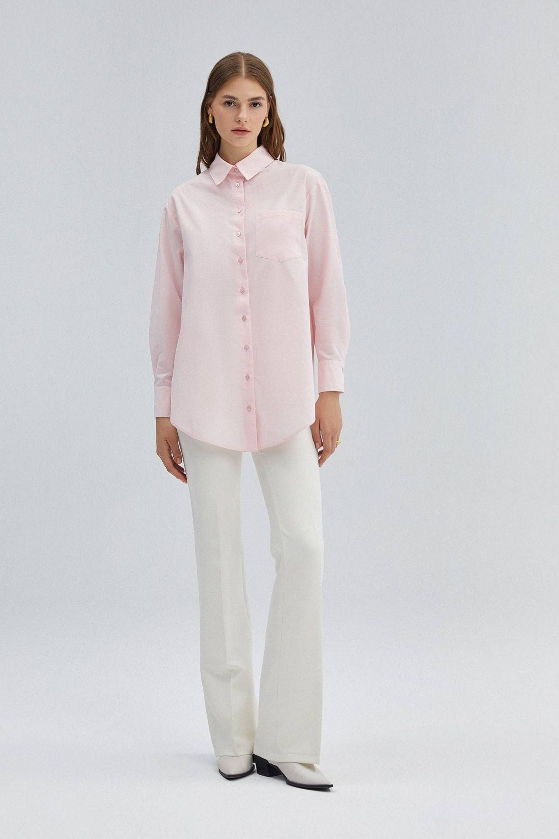 Poplin Button Down Top - Pink-130 Long Sleeve Tops-TOUCHE PRIVE-Coastal Bloom Boutique, find the trendiest versions of the popular styles and looks Located in Indialantic, FL