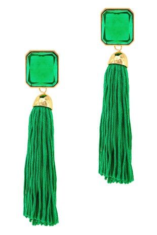 CZ & Tassel Dangle Earring - Emerald-230 Jewelry-ICCO ACCESSORIES-Coastal Bloom Boutique, find the trendiest versions of the popular styles and looks Located in Indialantic, FL