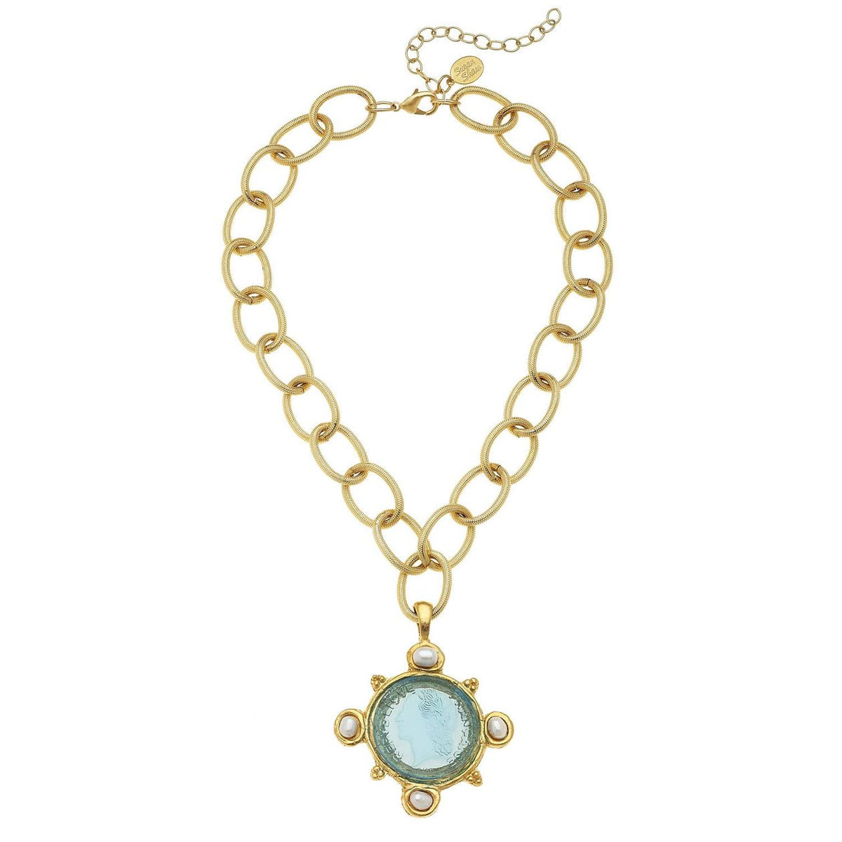 Aqua Pearl Venetian Intaglio Coin Necklace - Susan Shaw-230 Jewelry-SUSAN SHAW-Coastal Bloom Boutique, find the trendiest versions of the popular styles and looks Located in Indialantic, FL