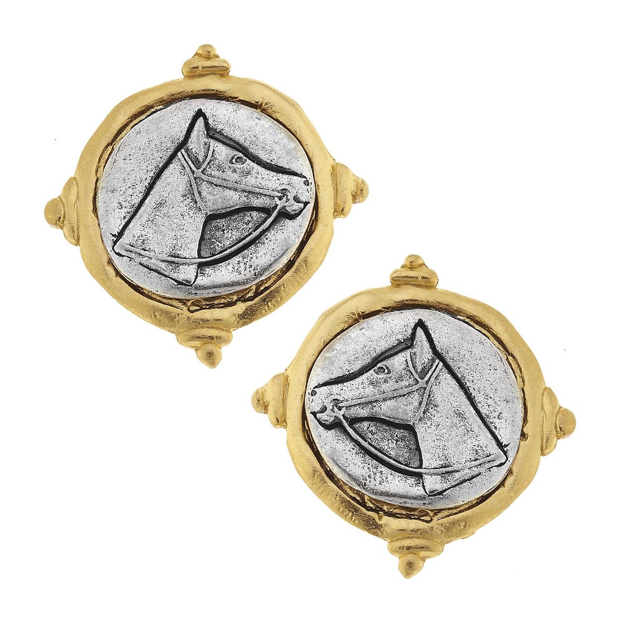 Two Tone Equestrian Clip Earrings - Susan Shaw-230 Jewelry-SUSAN SHAW-Coastal Bloom Boutique, find the trendiest versions of the popular styles and looks Located in Indialantic, FL