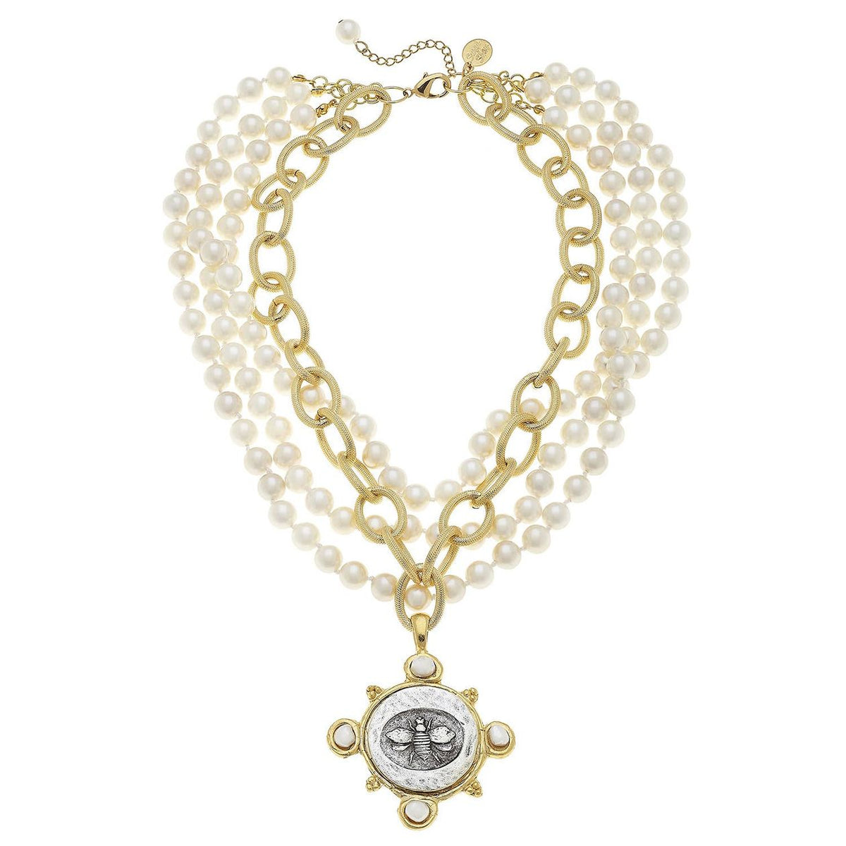 Two Tone Bee 4 Rows Pearls Necklace - Susan Shaw-230 Jewelry-SUSAN SHAW-Coastal Bloom Boutique, find the trendiest versions of the popular styles and looks Located in Indialantic, FL