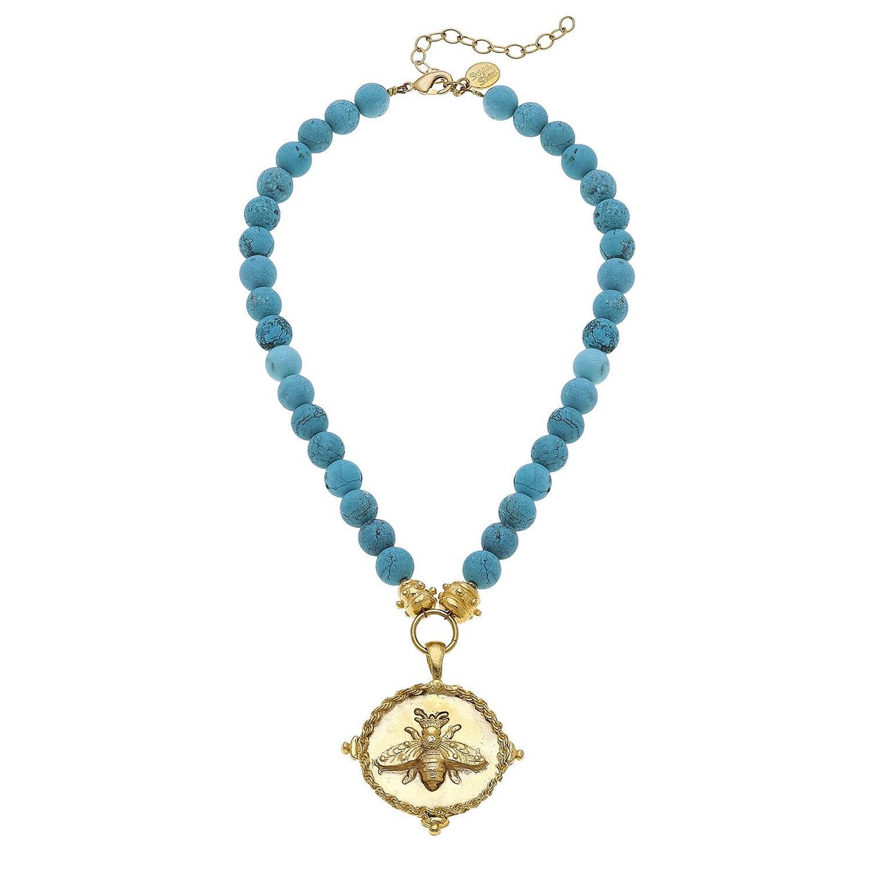 Gold Bee on Turquoise Genuine Freshwater Pearl Necklace - Susan Shaw-230 Jewelry-SUSAN SHAW-Coastal Bloom Boutique, find the trendiest versions of the popular styles and looks Located in Indialantic, FL