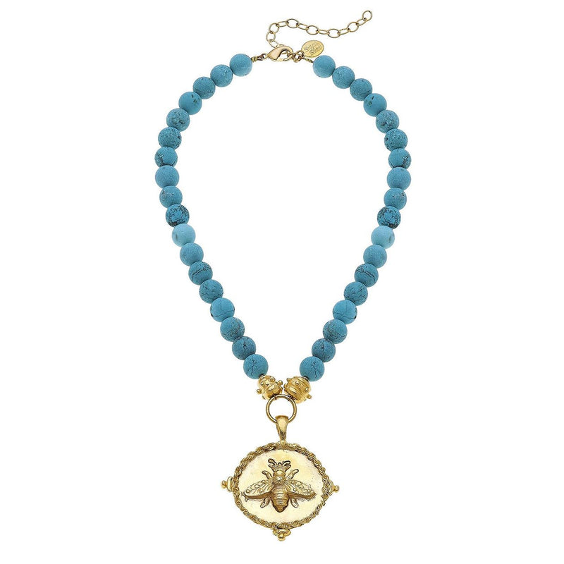 Gold Bee on Turquoise Genuine Freshwater Pearl Necklace - Susan Shaw-230 Jewelry-SUSAN SHAW-Coastal Bloom Boutique, find the trendiest versions of the popular styles and looks Located in Indialantic, FL