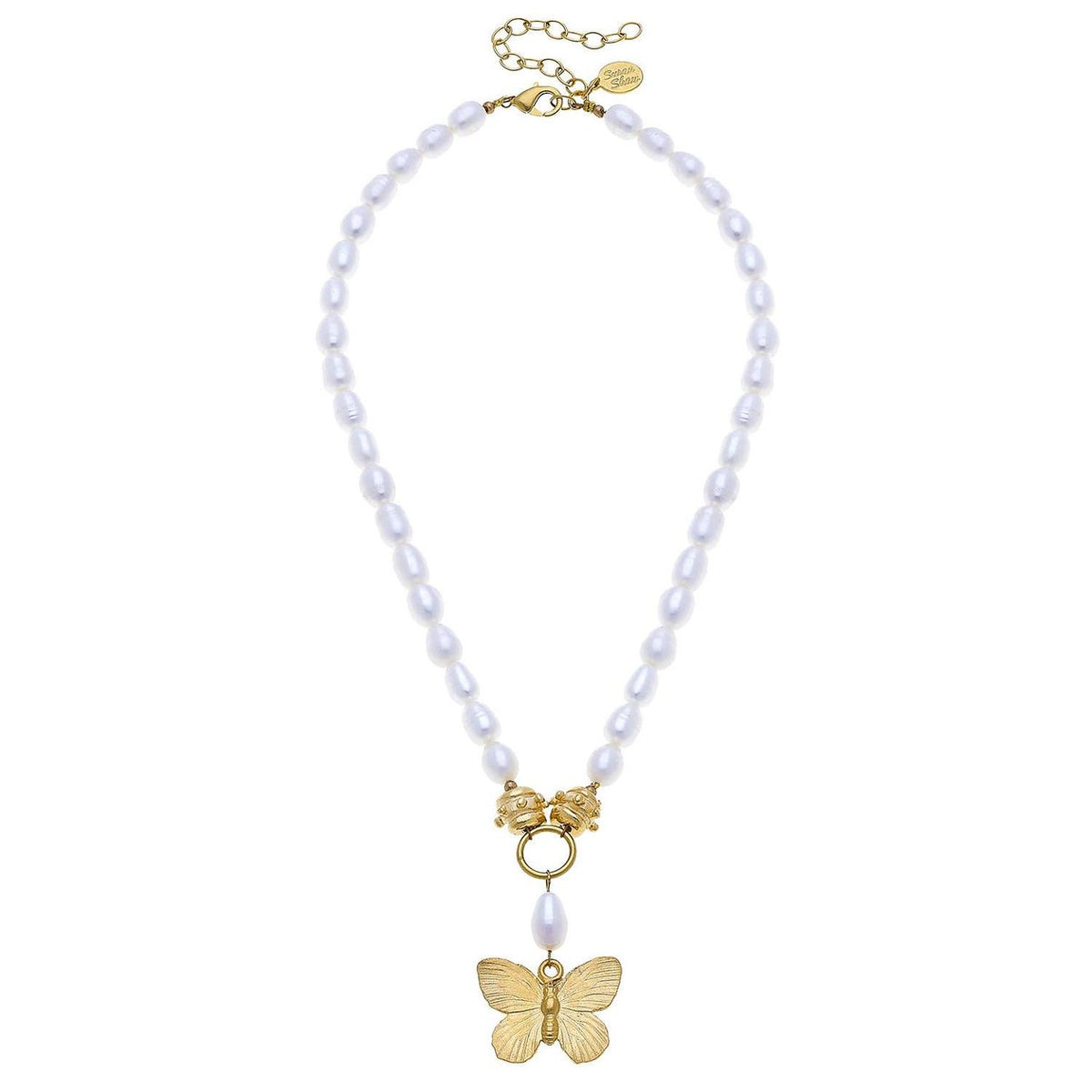 Gold Butterfly on Genuine Freshwater Pearl Necklace - Susan Shaw-230 Jewelry-SUSAN SHAW-Coastal Bloom Boutique, find the trendiest versions of the popular styles and looks Located in Indialantic, FL