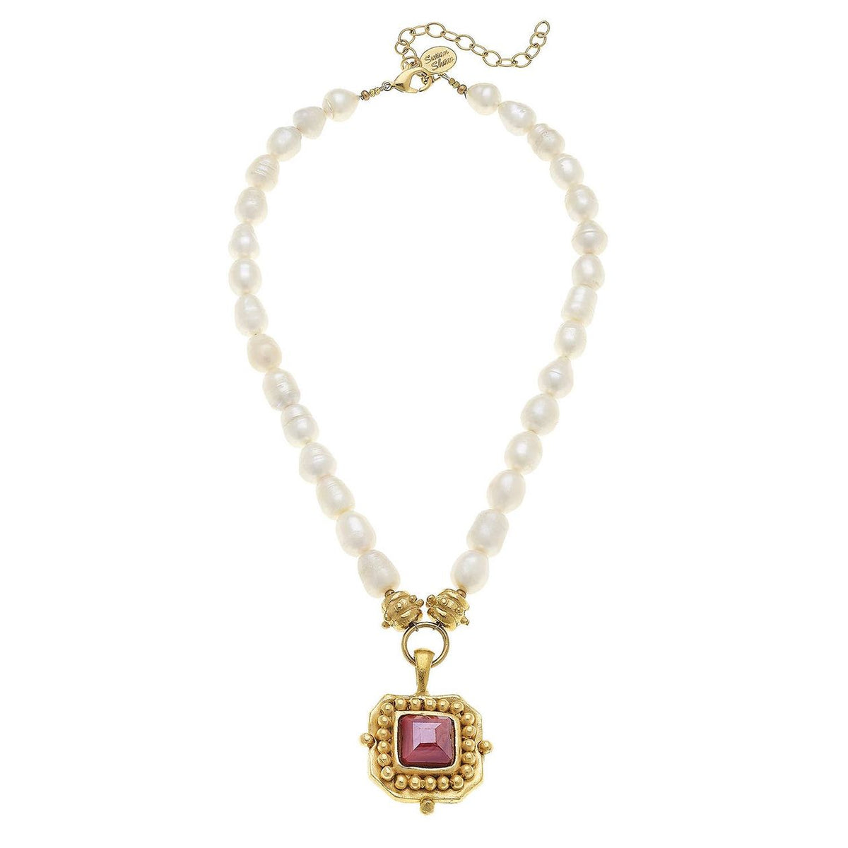 Gold Red Pendant Genuine Freshwater Pearl Necklace - Susan Shaw-230 Jewelry-SUSAN SHAW-Coastal Bloom Boutique, find the trendiest versions of the popular styles and looks Located in Indialantic, FL