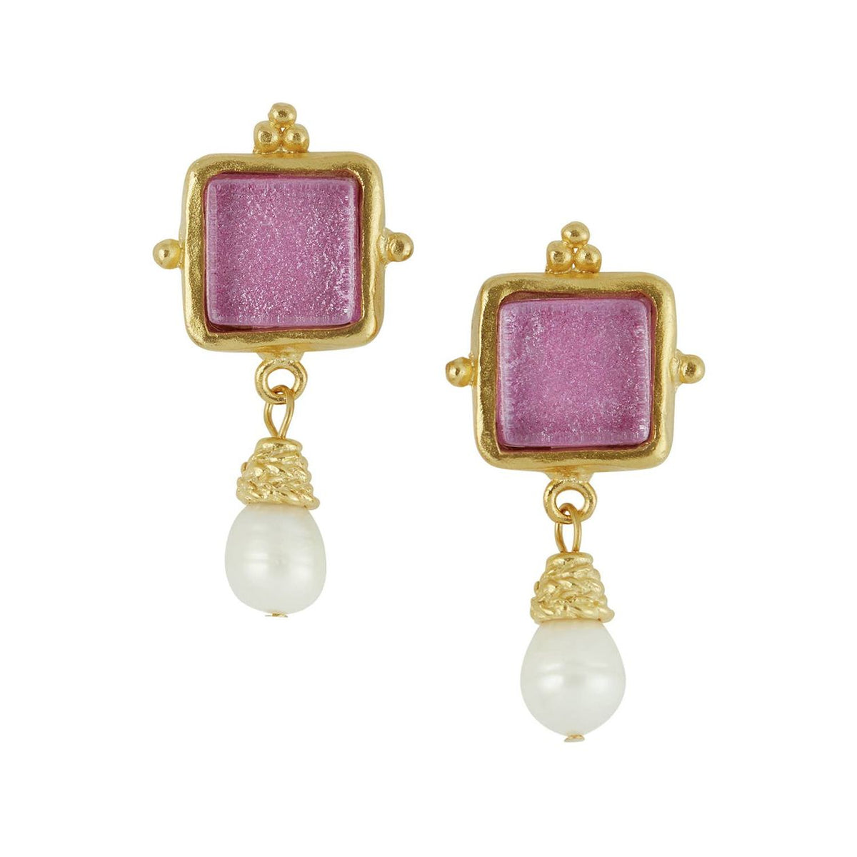 Gold Pink & Pearl Earrings - Susan Shaw-230 Jewelry-SUSAN SHAW-Coastal Bloom Boutique, find the trendiest versions of the popular styles and looks Located in Indialantic, FL