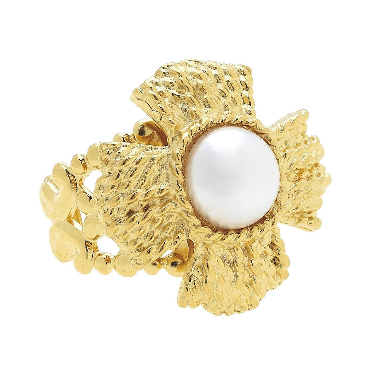 Gold Vintage Cab Coin Pearl Adjustable Ring - Susan Shaw-230 Jewelry-SUSAN SHAW-Coastal Bloom Boutique, find the trendiest versions of the popular styles and looks Located in Indialantic, FL
