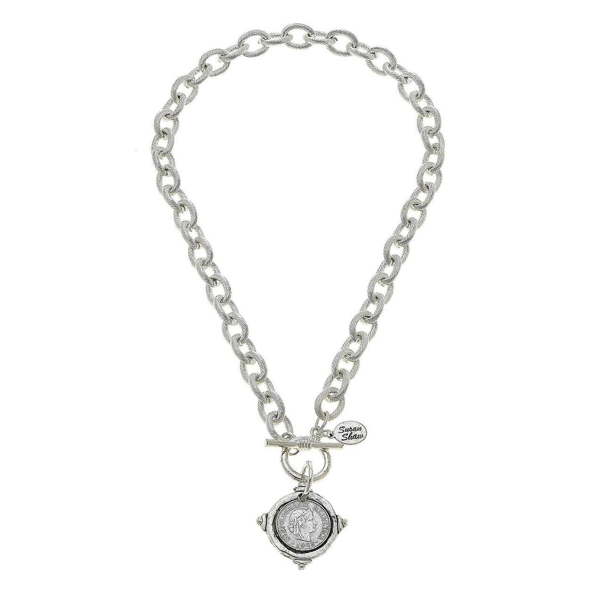 Handcast Silver Intaglio Coin Front Toggle Necklace - Susan Shaw-230 Jewelry-SUSAN SHAW-Coastal Bloom Boutique, find the trendiest versions of the popular styles and looks Located in Indialantic, FL