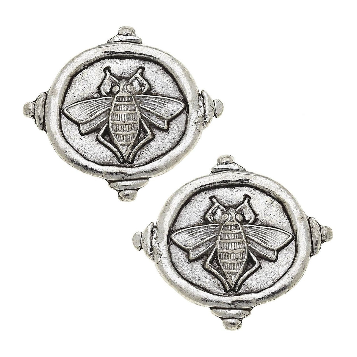 Silver Intaglio Bee Pierced Earrings - Silver-230 Jewelry-SUSAN SHAW-Coastal Bloom Boutique, find the trendiest versions of the popular styles and looks Located in Indialantic, FL