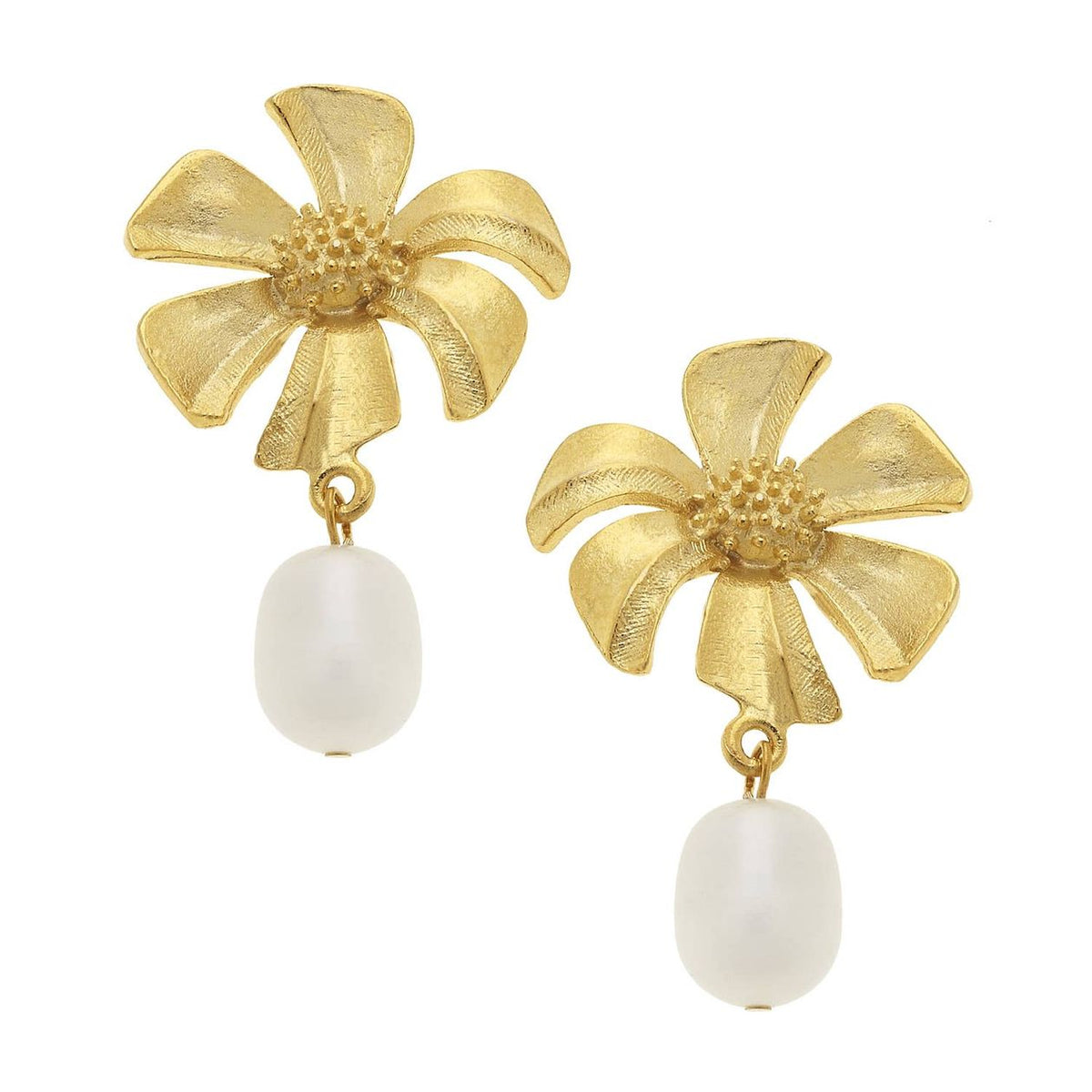 Tropical Flower with Genuine Freshwater Pearl Earrings - Susan Shaw-230 Jewelry-SUSAN SHAW-Coastal Bloom Boutique, find the trendiest versions of the popular styles and looks Located in Indialantic, FL