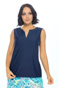 Split Neck Top - Navy-100 Sleeveless Tops-ARYEH-Coastal Bloom Boutique, find the trendiest versions of the popular styles and looks Located in Indialantic, FL