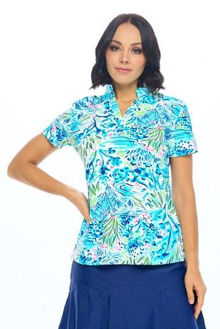 River Watercolor Polo Top-110 short Sleeve Top-ARYEH-Coastal Bloom Boutique, find the trendiest versions of the popular styles and looks Located in Indialantic, FL