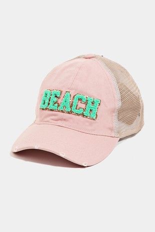 Beach Chenille Patch Baseball Cap - Blush-260 Other Accessories-FAME ACCESSORIES-Coastal Bloom Boutique, find the trendiest versions of the popular styles and looks Located in Indialantic, FL