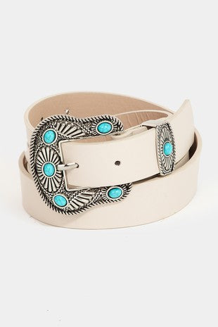 Turquoise Faux Leather Belt - Ivory-230 Jewelry-FAME ACCESSORIES-Coastal Bloom Boutique, find the trendiest versions of the popular styles and looks Located in Indialantic, FL
