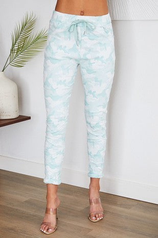 Camouflage Grid Crinkle Jogger - Mint-170 Bottoms-VENTI6 OUTLET-Coastal Bloom Boutique, find the trendiest versions of the popular styles and looks Located in Indialantic, FL