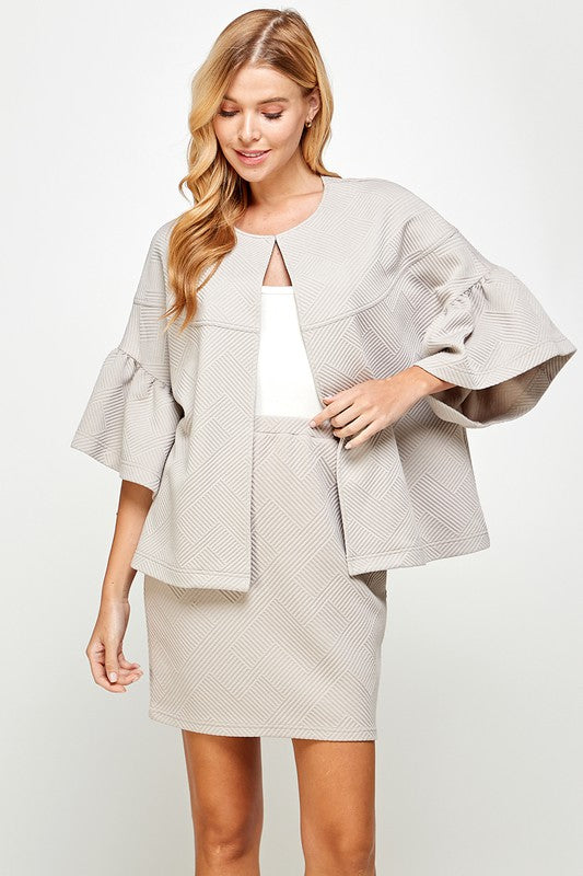 Taylor Ruffle Jacket - Oatmeal-160 Jackets-See and Be Seen-Coastal Bloom Boutique, find the trendiest versions of the popular styles and looks Located in Indialantic, FL