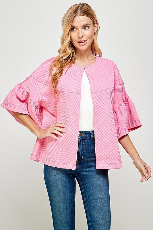 Taylor Ruffle Jacket - Bubble Gum-160 Jackets-See and Be Seen-Coastal Bloom Boutique, find the trendiest versions of the popular styles and looks Located in Indialantic, FL