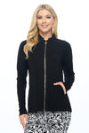 Pleated Collar Full Zip Jacket - Black-160 Jackets-ARYEH-Coastal Bloom Boutique, find the trendiest versions of the popular styles and looks Located in Indialantic, FL