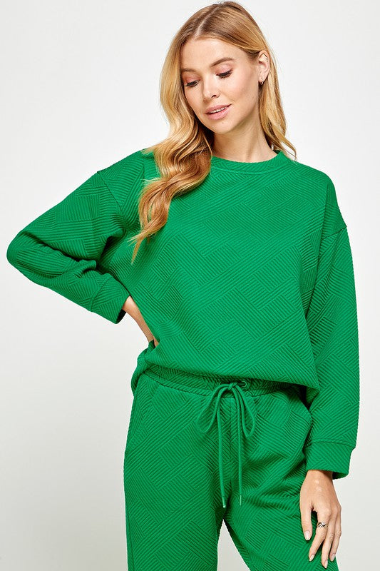 Taylor Textured Sweatshirt - Green-130 Long Sleeve Tops-See and Be Seen-Coastal Bloom Boutique, find the trendiest versions of the popular styles and looks Located in Indialantic, FL