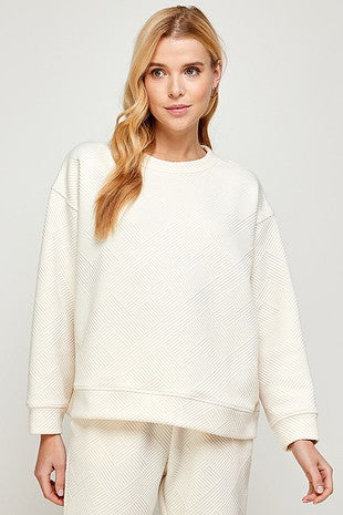 Taylor Textured Sweatshirt - Cream-130 Long Sleeve Tops-See and Be Seen-Coastal Bloom Boutique, find the trendiest versions of the popular styles and looks Located in Indialantic, FL