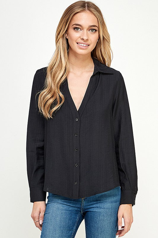 Runway Button Down Top - Black-130 Long Sleeve Tops-Milk & Honey-Coastal Bloom Boutique, find the trendiest versions of the popular styles and looks Located in Indialantic, FL