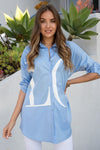 Italian Jumbo Love Button Up - Sky Blue White-130 Long Sleeve Tops-Venti6-Coastal Bloom Boutique, find the trendiest versions of the popular styles and looks Located in Indialantic, FL