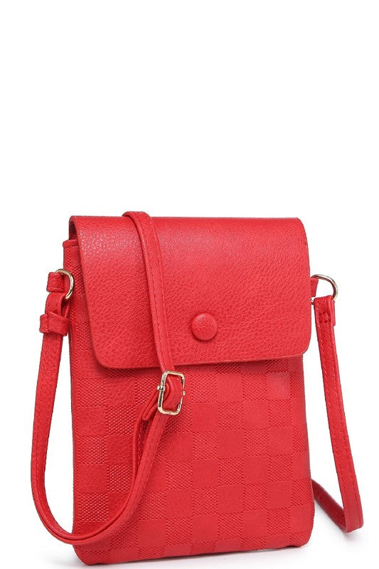 Embossed Checkered Cross Body Bag - Red-240 Bags-BAG BOUTIQUE-Coastal Bloom Boutique, find the trendiest versions of the popular styles and looks Located in Indialantic, FL