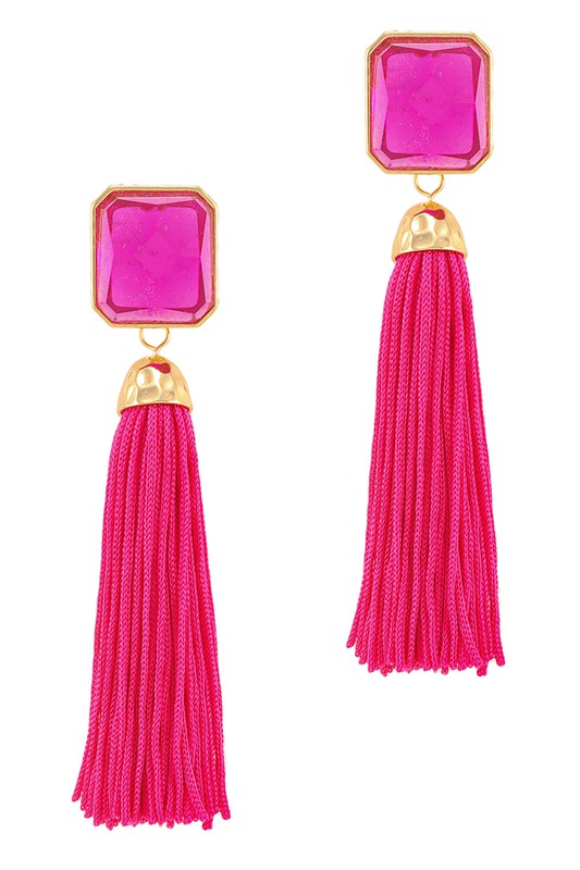 CZ & Tassel Dangle Earring - Fuchsia-230 Jewelry-ICCO ACCESSORIES-Coastal Bloom Boutique, find the trendiest versions of the popular styles and looks Located in Indialantic, FL