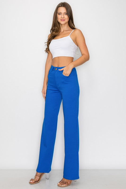 High Waist Super-Stretch Wide Leg Jeans - Royal Blue-190 Denim-DENIM ZONE-Coastal Bloom Boutique, find the trendiest versions of the popular styles and looks Located in Indialantic, FL