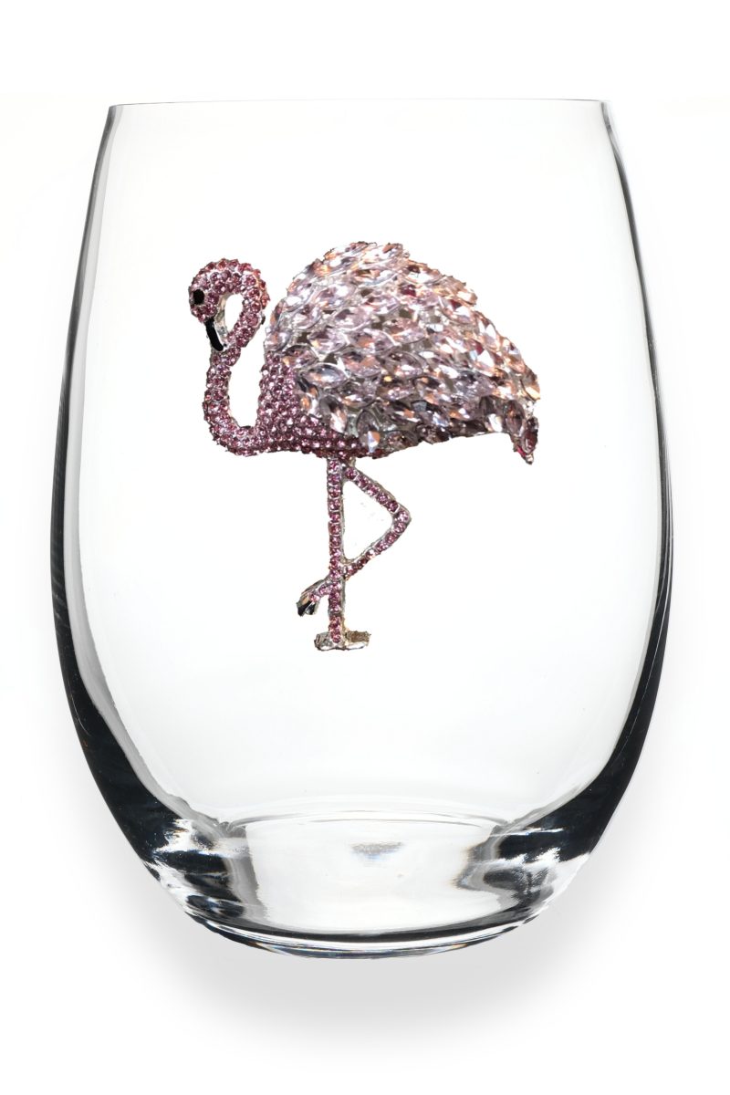 Flamingo Jeweled Stemless Wine Glass-270 Home/Gift-The Queen's Jewels-Coastal Bloom Boutique, find the trendiest versions of the popular styles and looks Located in Indialantic, FL