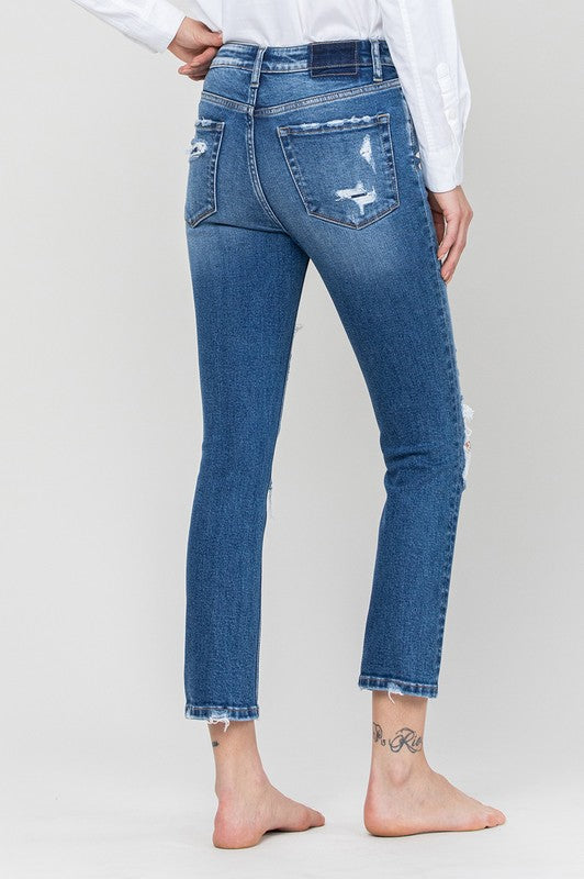 Distressed Slim High Rise Jeans-190 Denim-Vervet-Coastal Bloom Boutique, find the trendiest versions of the popular styles and looks Located in Indialantic, FL
