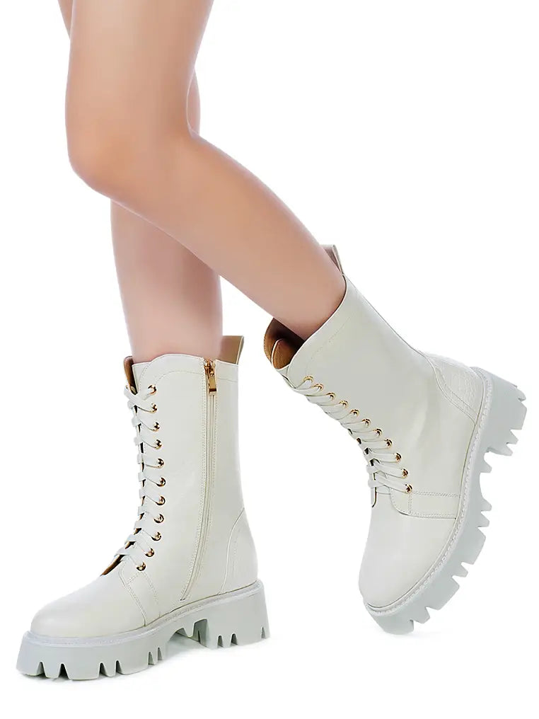 Drill Chunky White Lace-up Ankle Boot-250 Shoes-RagCompany-Coastal Bloom Boutique, find the trendiest versions of the popular styles and looks Located in Indialantic, FL