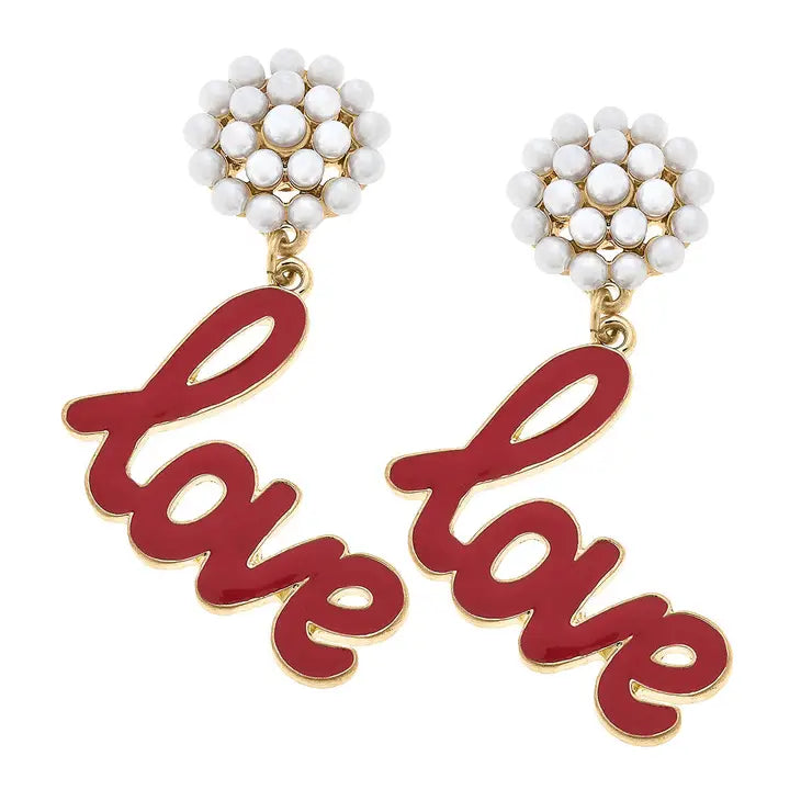 Cursive Love Drop Earrings - Red-230 Jewelry-Canvas-Coastal Bloom Boutique, find the trendiest versions of the popular styles and looks Located in Indialantic, FL