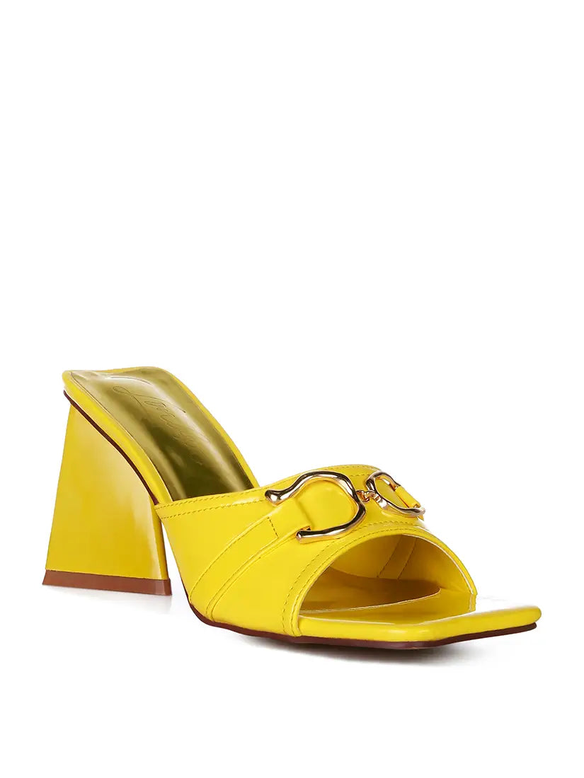Buckle Strap Chunky Heel - Yellow-250 Shoes-RagCompany-Coastal Bloom Boutique, find the trendiest versions of the popular styles and looks Located in Indialantic, FL