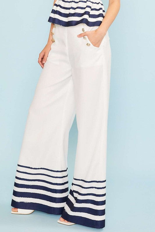 Nautical Stripe Wide Hem Pants-170 Bottoms-Main Strip-Coastal Bloom Boutique, find the trendiest versions of the popular styles and looks Located in Indialantic, FL