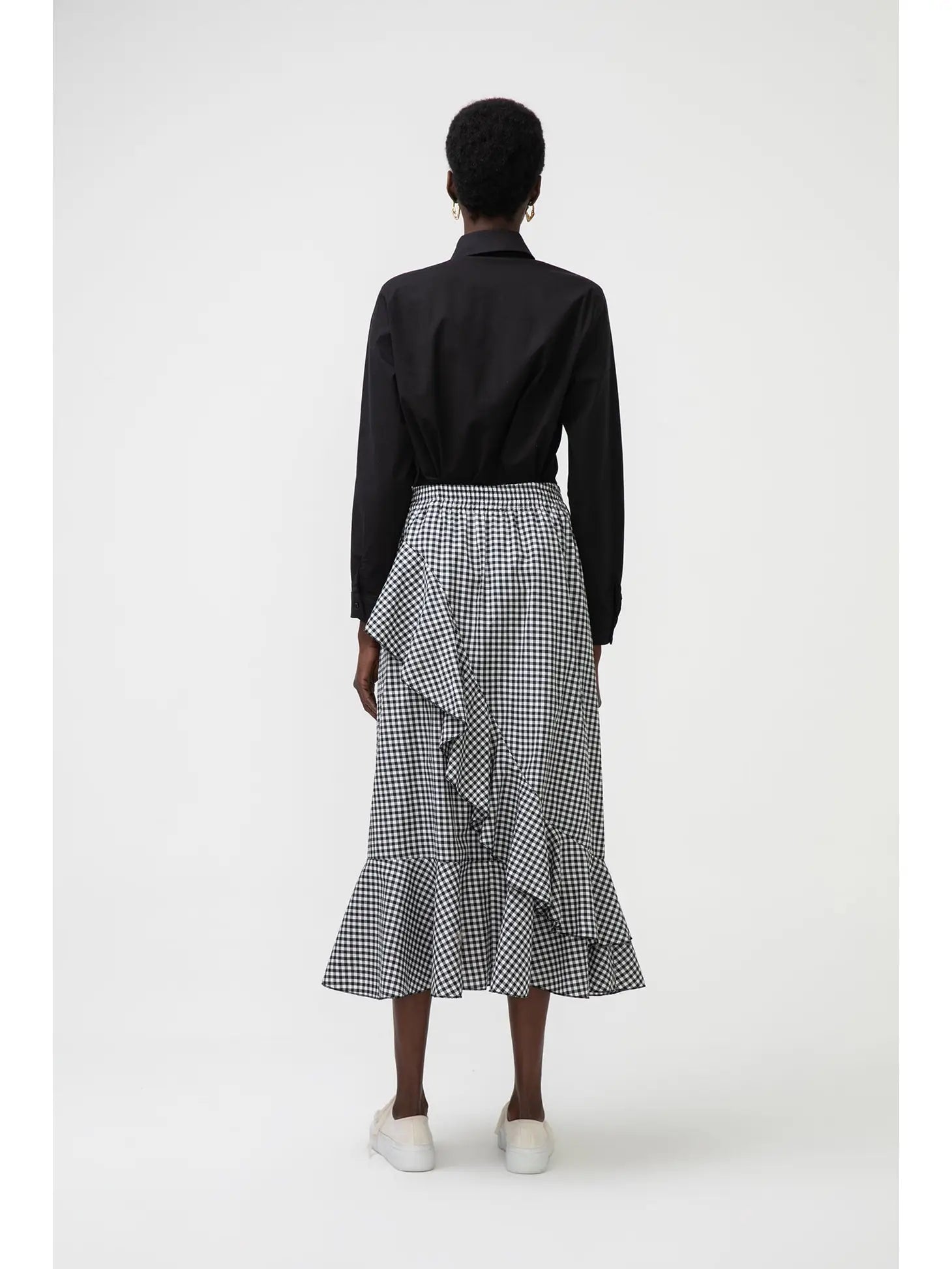 Gingham Ruffled Asymmetric Skirt-170 Bottoms-TOUCHE PRIVE-Coastal Bloom Boutique, find the trendiest versions of the popular styles and looks Located in Indialantic, FL