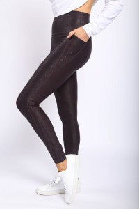 Highwaisted Foil Leggings - Chocolate-170 Bottoms-Mono B-Coastal Bloom Boutique, find the trendiest versions of the popular styles and looks Located in Indialantic, FL