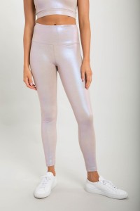 Pearlescent Holo Foil High-Waisted Leggings - Light Pink-170 Bottoms-Mono B-Coastal Bloom Boutique, find the trendiest versions of the popular styles and looks Located in Indialantic, FL
