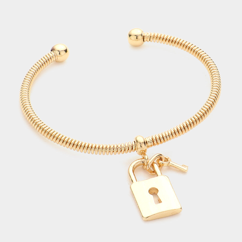 Lock & Key Cuff Bracelet-230 Jewelry-Wona Trading-Coastal Bloom Boutique, find the trendiest versions of the popular styles and looks Located in Indialantic, FL