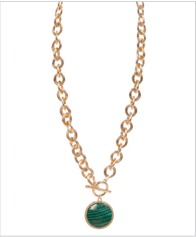 Double Sided Stone Round Necklace - Malachite-230 Jewelry-Golden Stella-Coastal Bloom Boutique, find the trendiest versions of the popular styles and looks Located in Indialantic, FL
