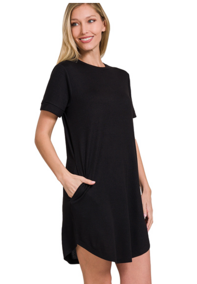 Short Sleeve Round Neck Dress - Black-200 Dresses/Jumpsuits/Rompers-Zenana-Coastal Bloom Boutique, find the trendiest versions of the popular styles and looks Located in Indialantic, FL