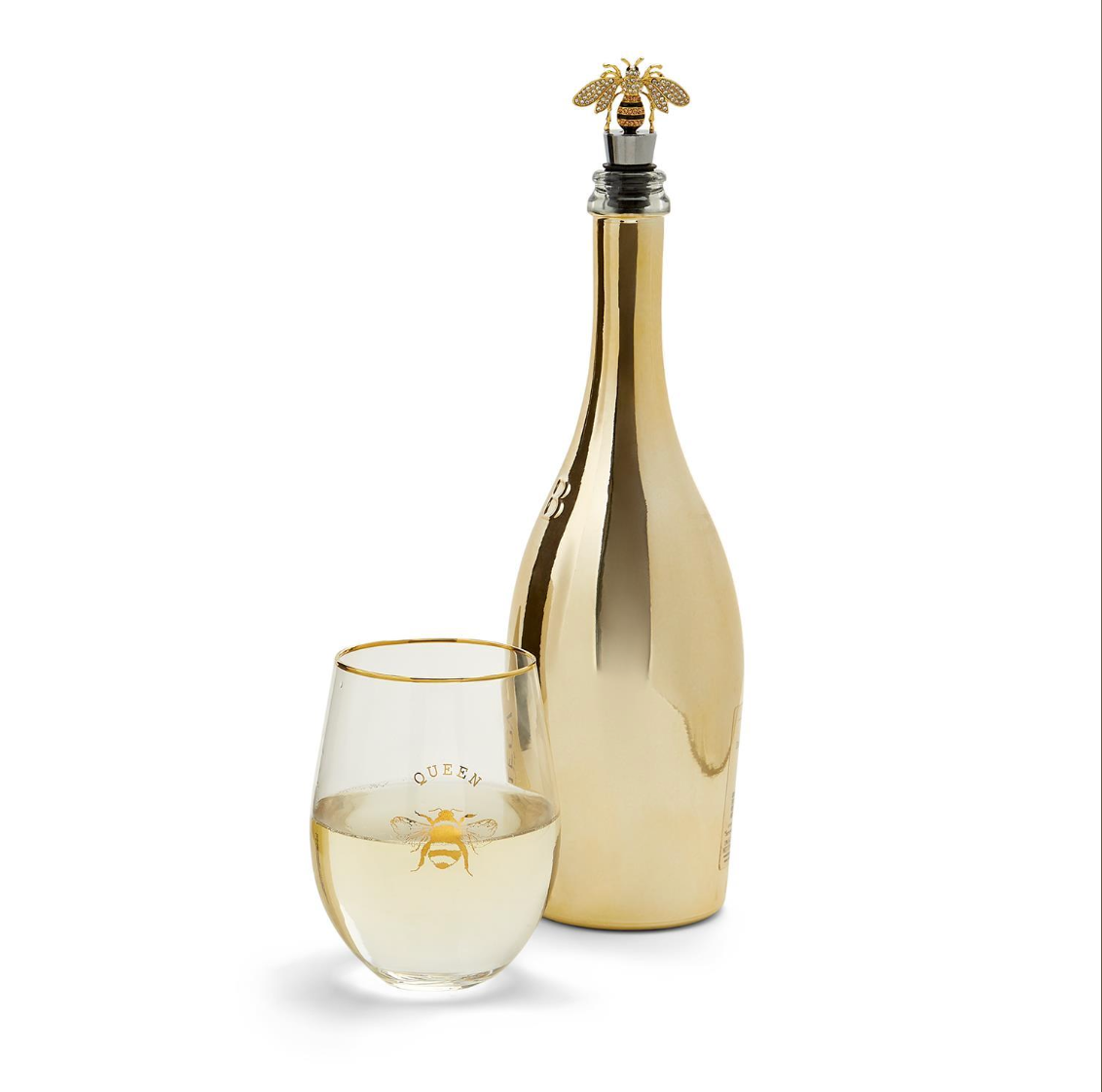 Queen Bee Stemless Wine Glass & Wine Stopper-270 Home/Gift-Two's Company-Coastal Bloom Boutique, find the trendiest versions of the popular styles and looks Located in Indialantic, FL