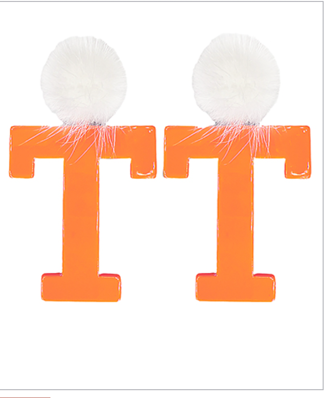 Orange Letter T & PomPom Earrings-230 Jewelry-Golden Stella-Coastal Bloom Boutique, find the trendiest versions of the popular styles and looks Located in Indialantic, FL