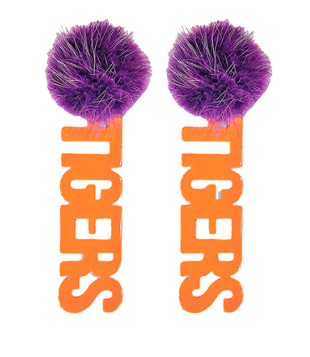 Tigers Letter & PomPom Earrings-230 Jewelry-Golden Stella-Coastal Bloom Boutique, find the trendiest versions of the popular styles and looks Located in Indialantic, FL