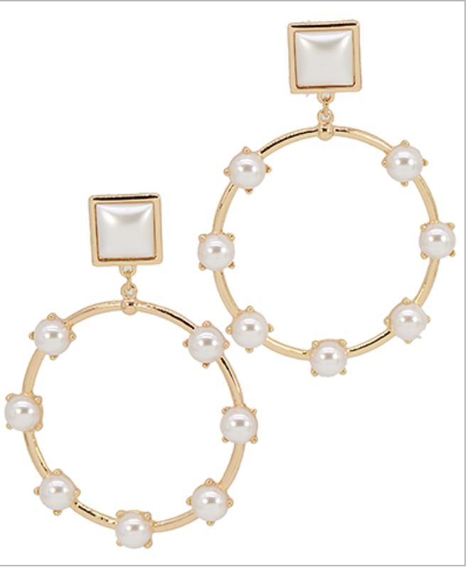 Pearl Studded Circle Dangle Earrings - Cream-230 Jewelry-Golden Stella-Coastal Bloom Boutique, find the trendiest versions of the popular styles and looks Located in Indialantic, FL