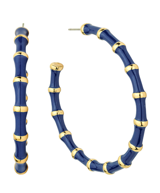 Color Bamboo Hoop Earrings - Navy-230 Jewelry-Golden Stella-Coastal Bloom Boutique, find the trendiest versions of the popular styles and looks Located in Indialantic, FL