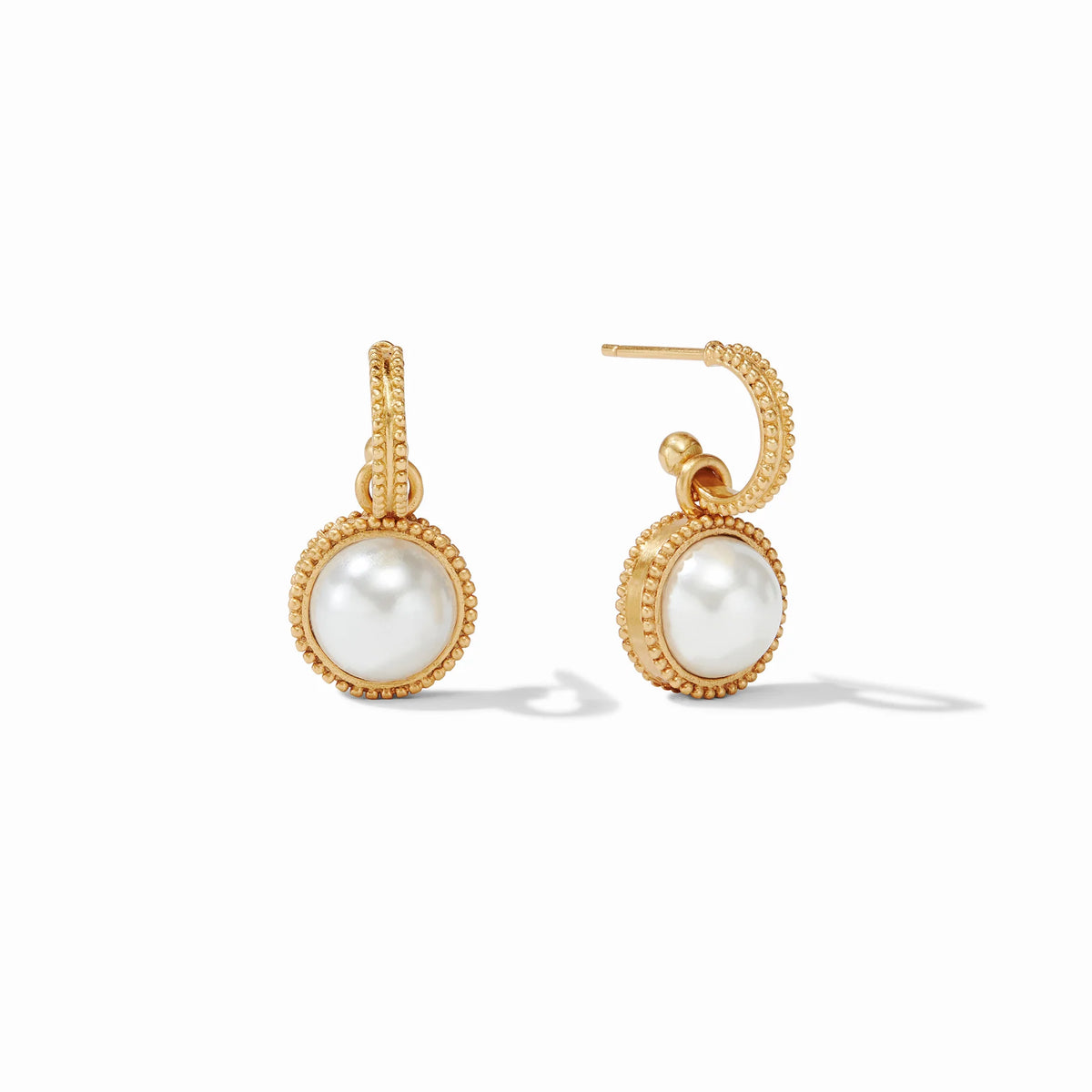 Fleur-de-Lis Hoop & Charm Earring - Pearl - Julie Vos-230 Jewelry-Julie Vos-Coastal Bloom Boutique, find the trendiest versions of the popular styles and looks Located in Indialantic, FL
